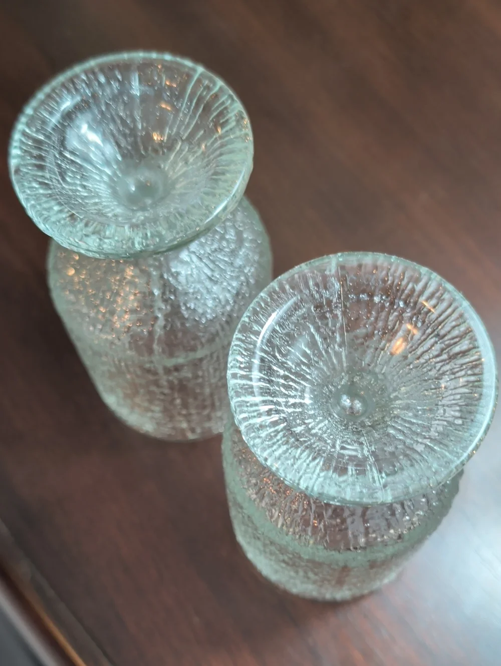 Set of 2 Vintage Footed Tumblers Crystal Ice Tree Bark by Indiana Glass